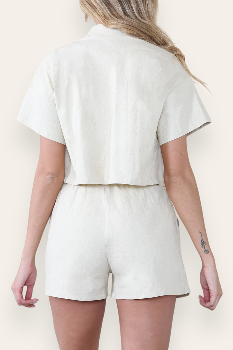 Casual Button Blouse & Drawstring Shorts Co-ord