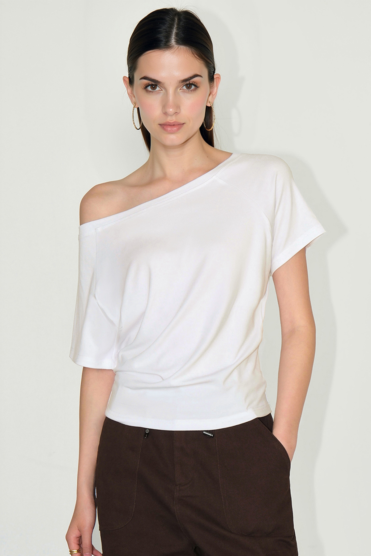 Classy Summer Sloping Shoulder Short Sleeve Loose Top