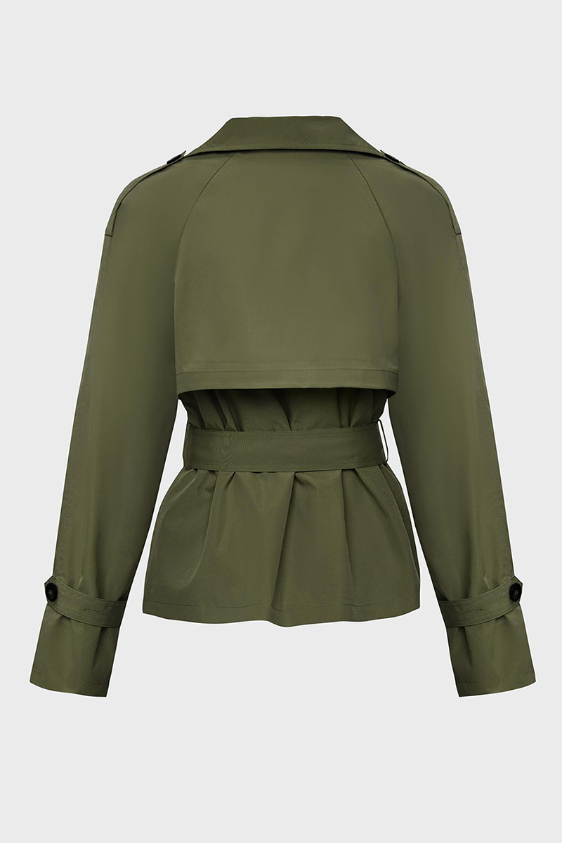 Casual Notch Lapel Double Breasted Waist Tie Trench Coat