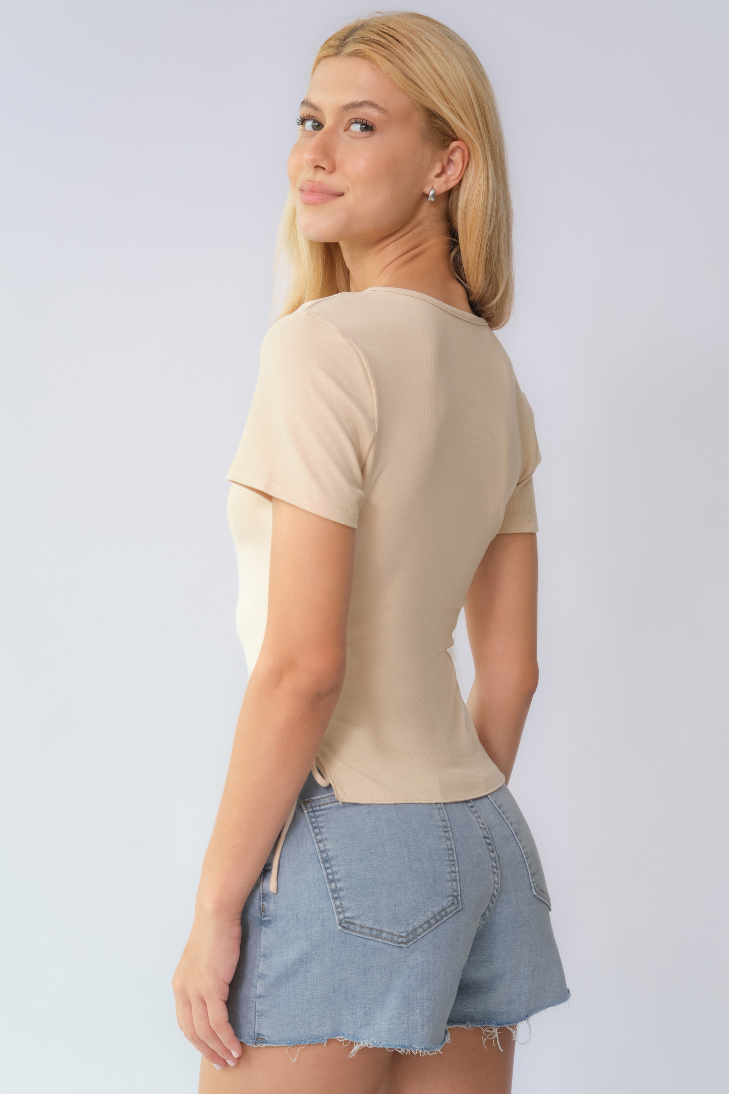 Leisure Layered High Waist Raw Hemline Denim Shorts