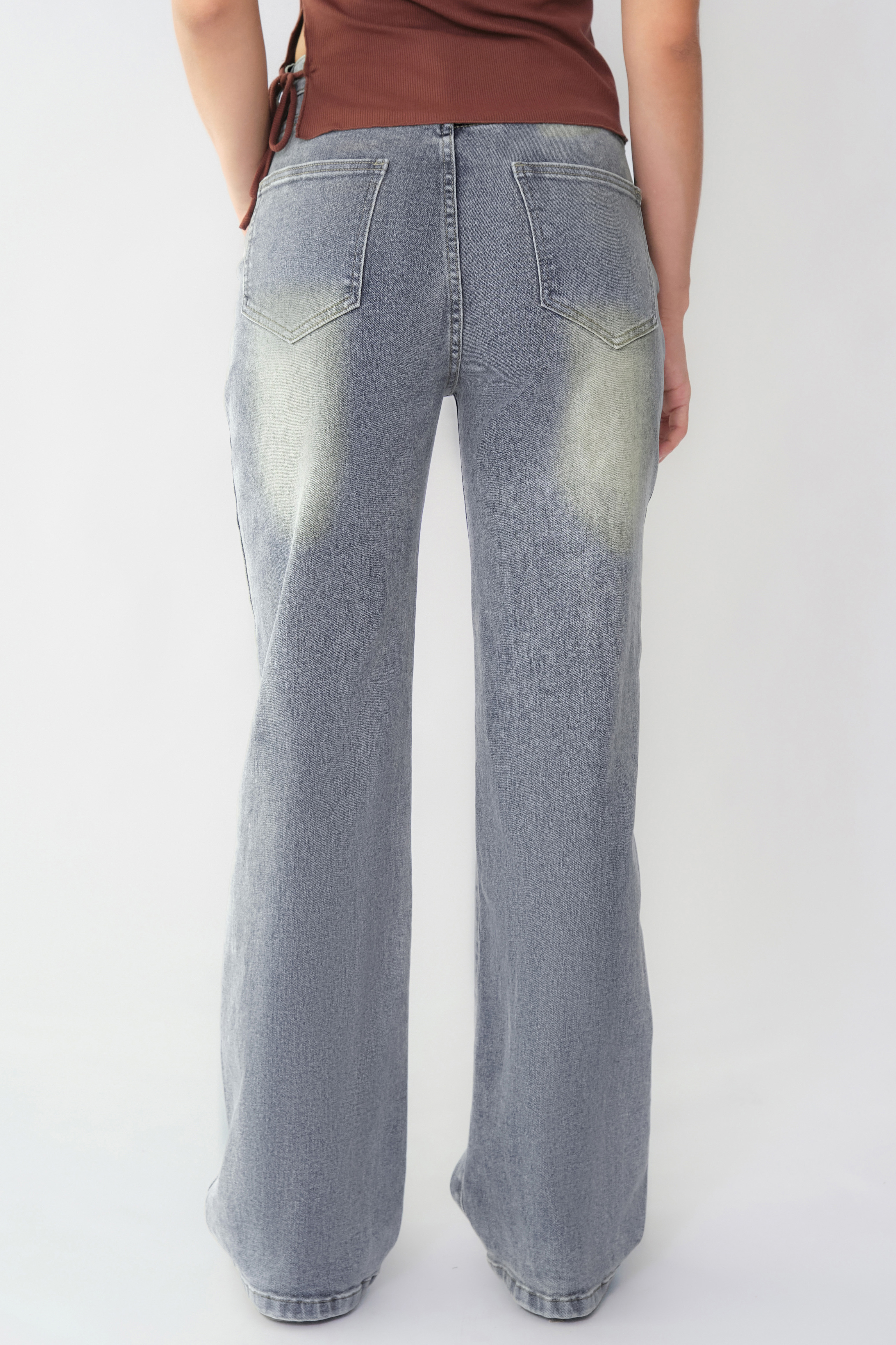 Casual Mid-Rise Denim Multi-Pocket Wide Leg Jeans