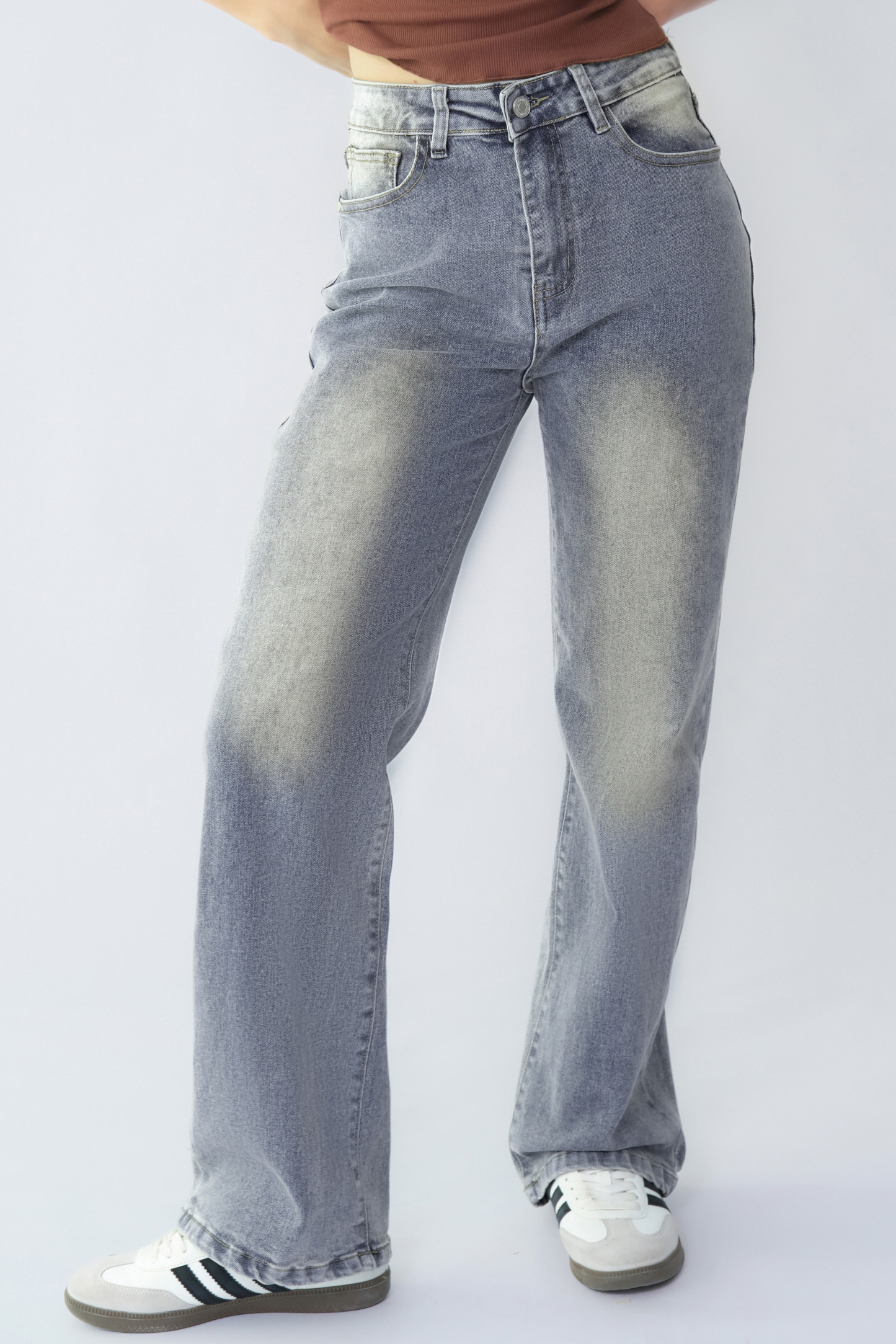 Casual Mid-Rise Denim Multi-Pocket Wide Leg Jeans