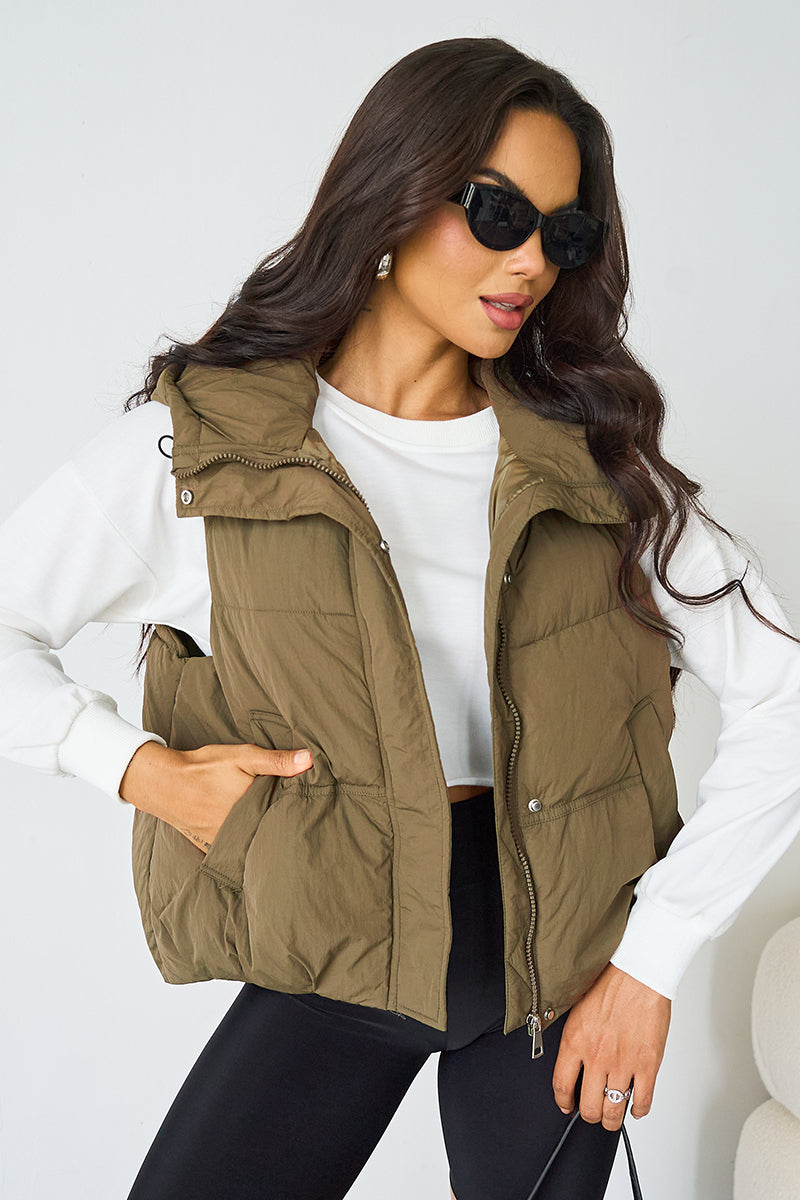 Fall & Winter Street Solid Color Hooded Zip-Up Thermal Vest-KATCH ME