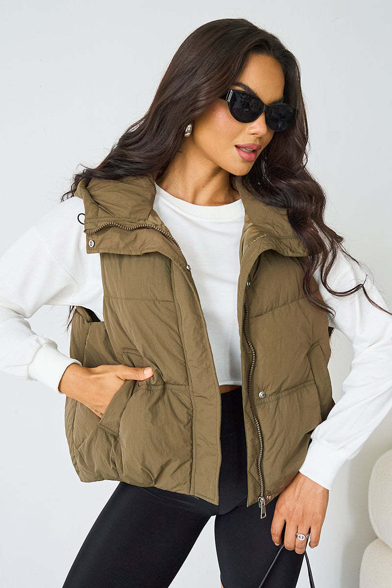 Fall & Winter Street Solid Color Hooded Zip-Up Thermal Vest-KATCH ME