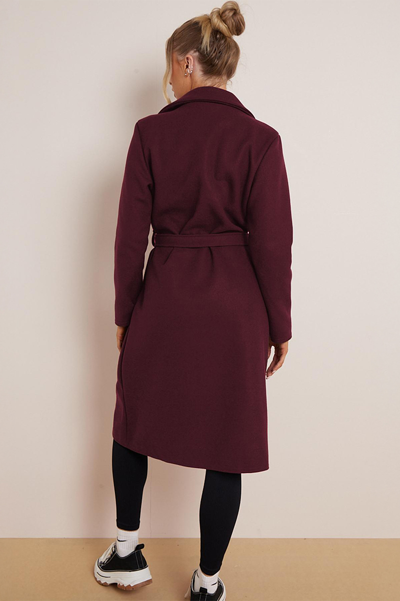 Classy Notch Lapel Double Breasted Waist Tie Thermal Coat