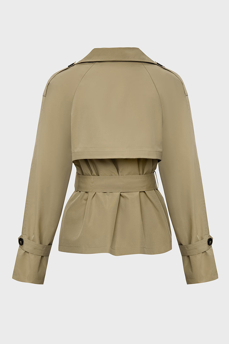 Casual Notch Lapel Double Breasted Waist Tie Trench Coat