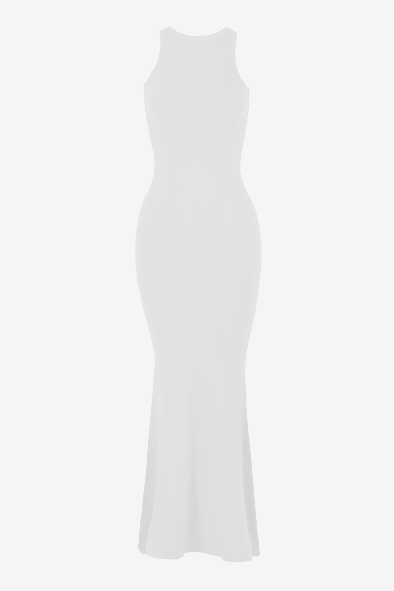 Elegant Solid Color Adjustable Strap Thin Waist Stretch Maxi Dress