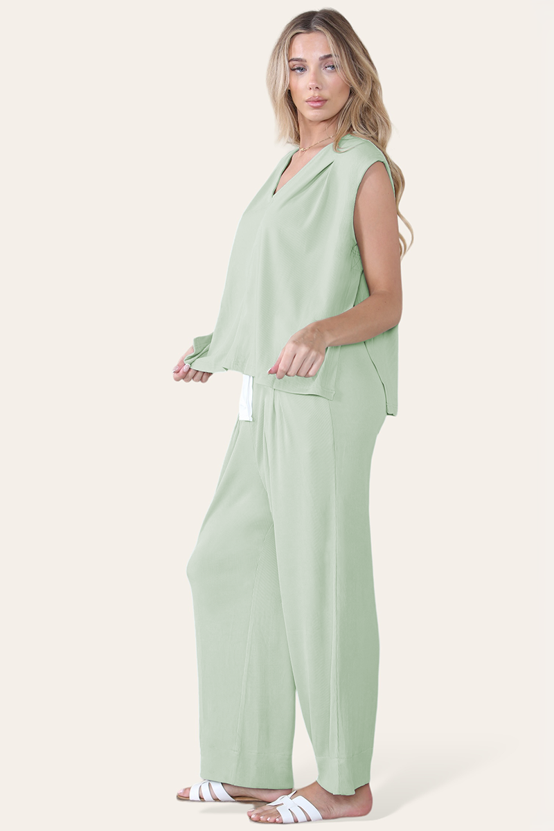 Minimalist V Neck Sleeveless Top & Drawstring Trousers Co-ord
