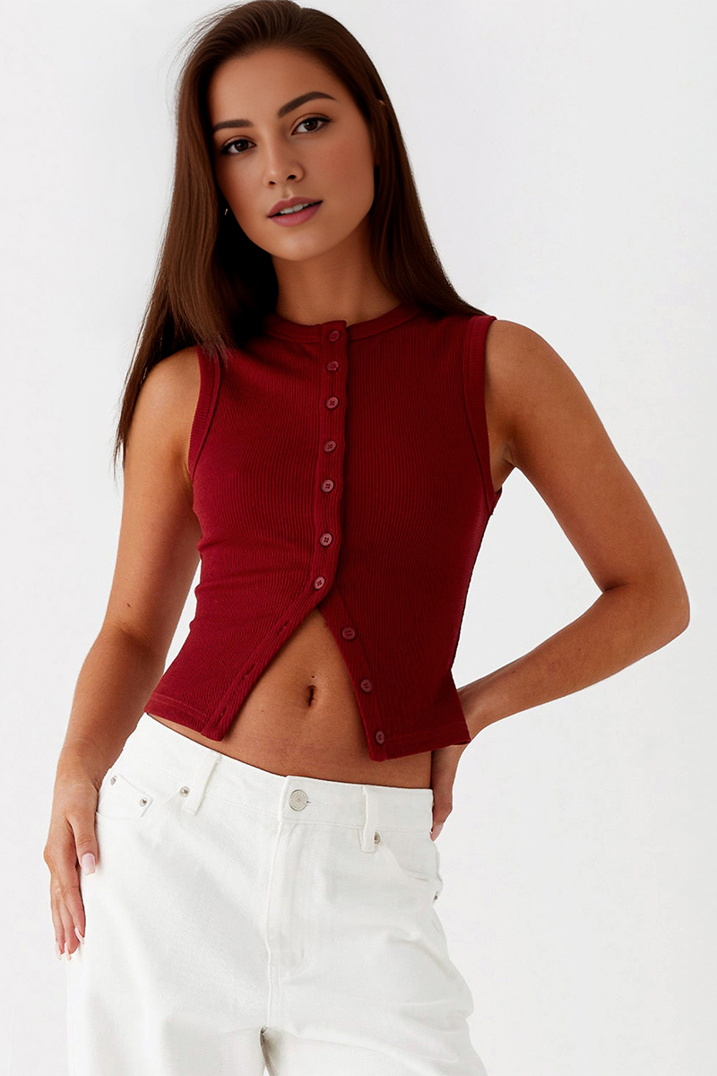Minimalist Solid Color Sleeveless Button-Up Slim Tank Top-KATCH ME