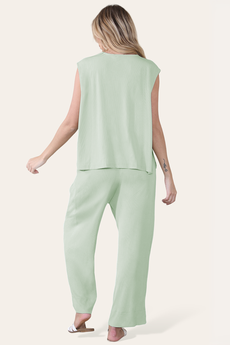 Minimalist V Neck Sleeveless Top & Drawstring Trousers Co-ord