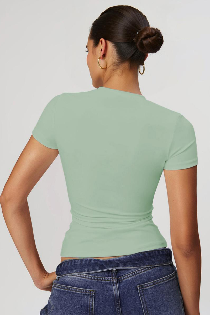 Sports Solid Color Round Neck Short Sleeve Slim Top