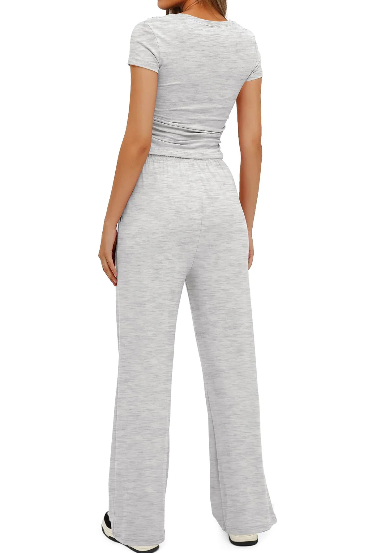 Basic Solid Short Sleeve Slim Top & Wide Leg Trousers Co-ord