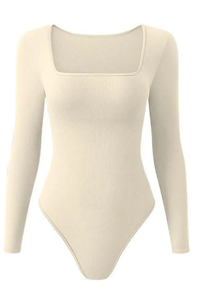 Casual Seamless Solid Color U Neck Long Sleeve Stretch Bodysuit