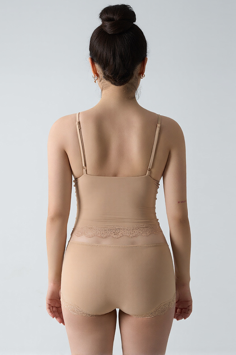 Sexy Thin Strap Lace Trim Slim Camisole & Panties Co-ord