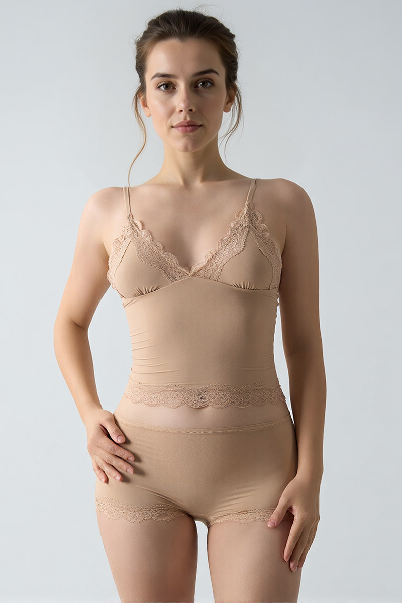 Sexy Thin Strap Lace Trim Slim Camisole & Panties Co-ord