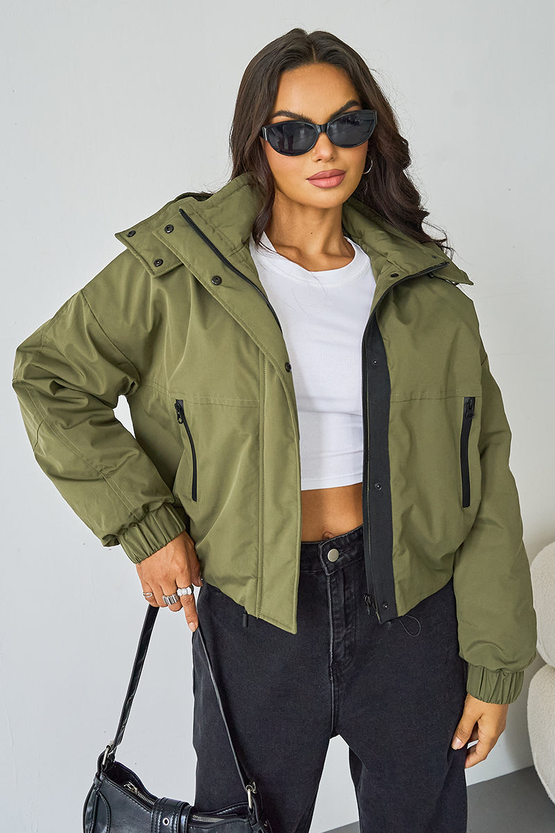 Street Stand Collar Hooded Zip-Up Trench Coat With Toggle-KATCH ME