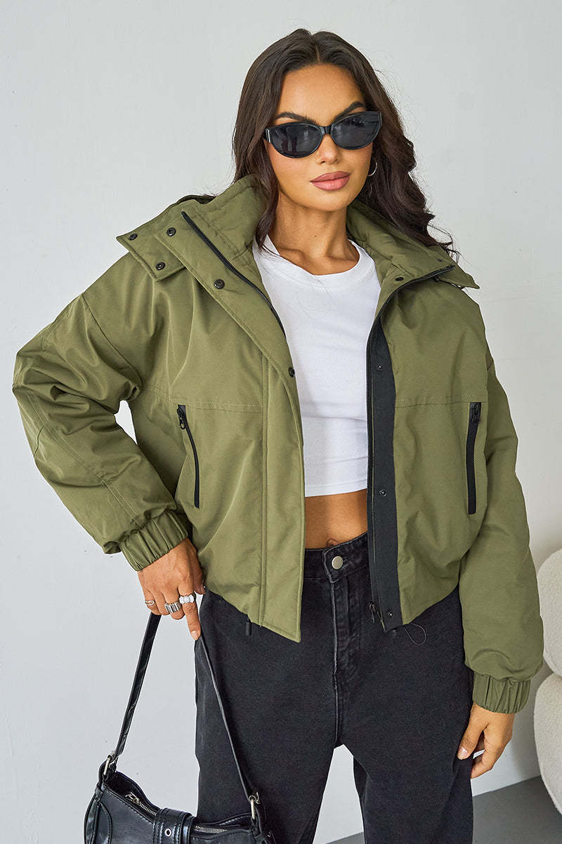 Street Stand Collar Hooded Zip-Up Trench Coat With Toggle-KATCH ME