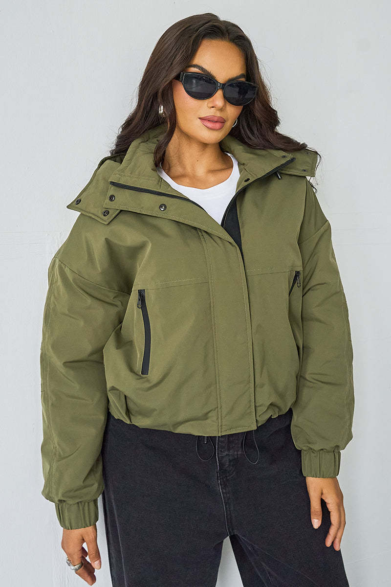 Street Stand Collar Hooded Zip-Up Trench Coat With Toggle-KATCH ME