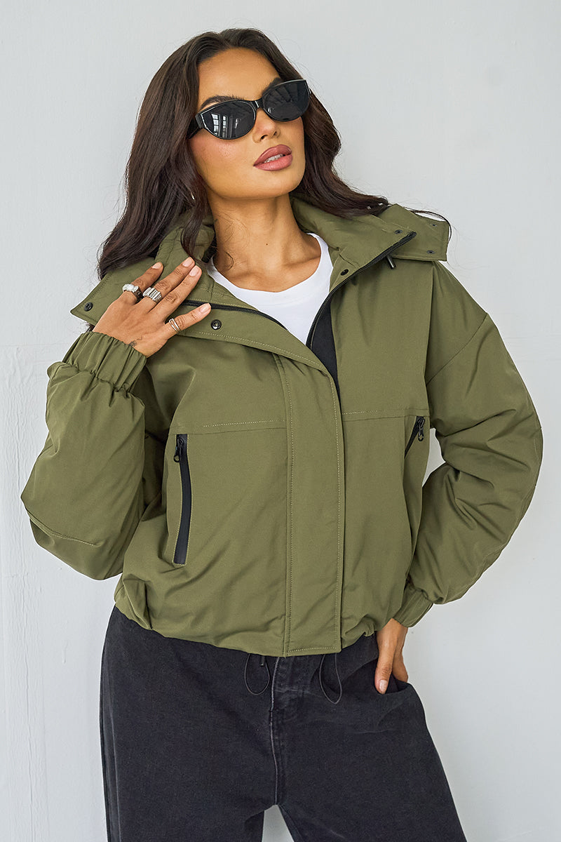 Street Stand Collar Hooded Zip-Up Trench Coat With Toggle-KATCH ME