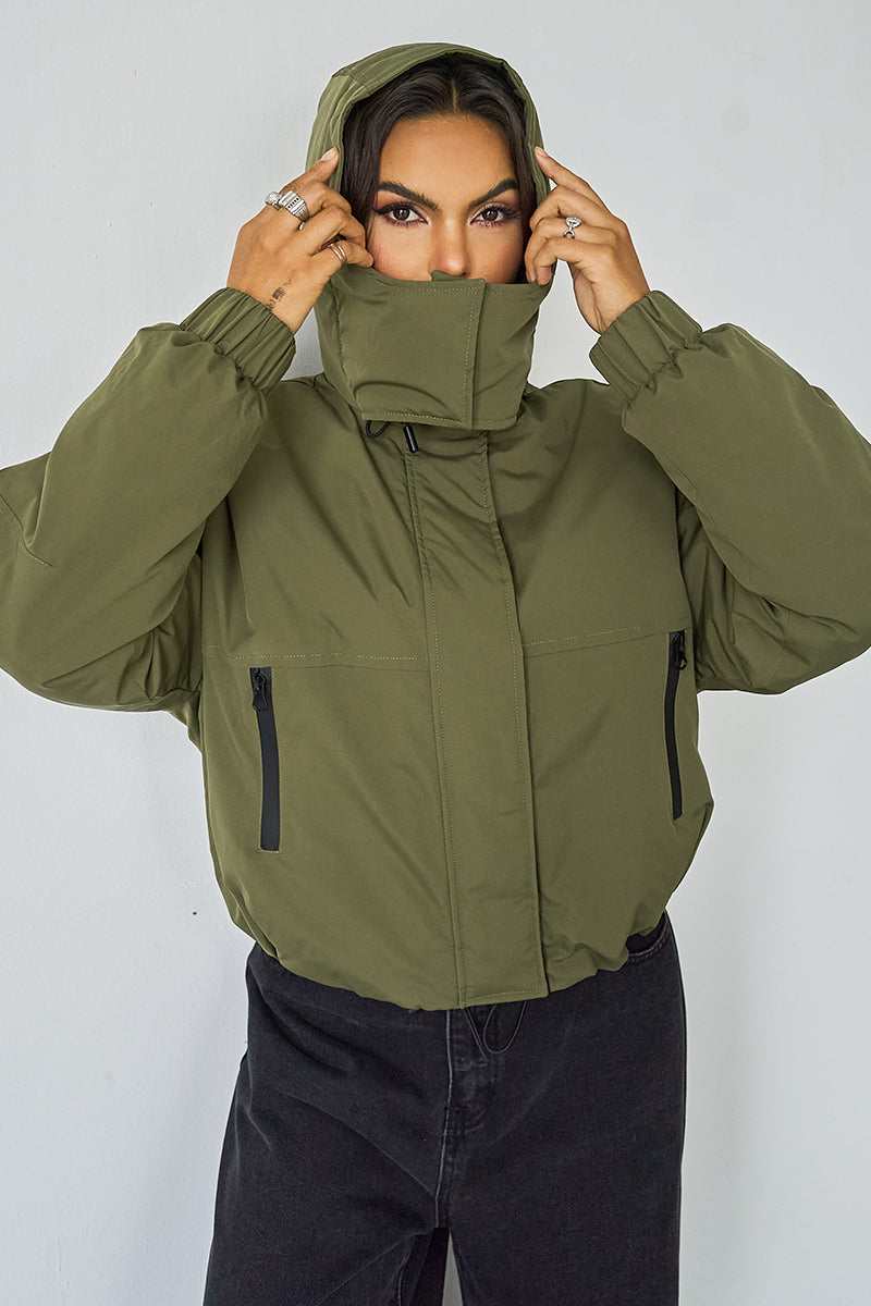 Street Stand Collar Hooded Zip-Up Trench Coat With Toggle-KATCH ME