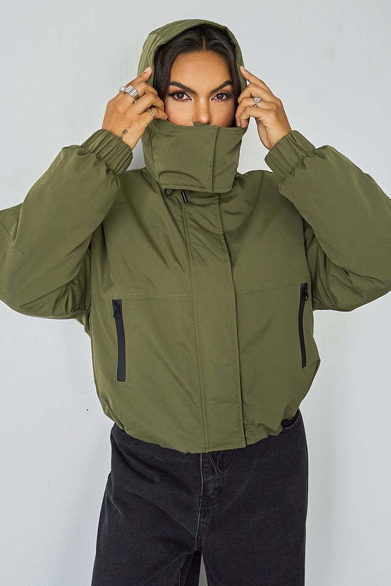 Street Stand Collar Hooded Zip-Up Trench Coat With Toggle-KATCH ME