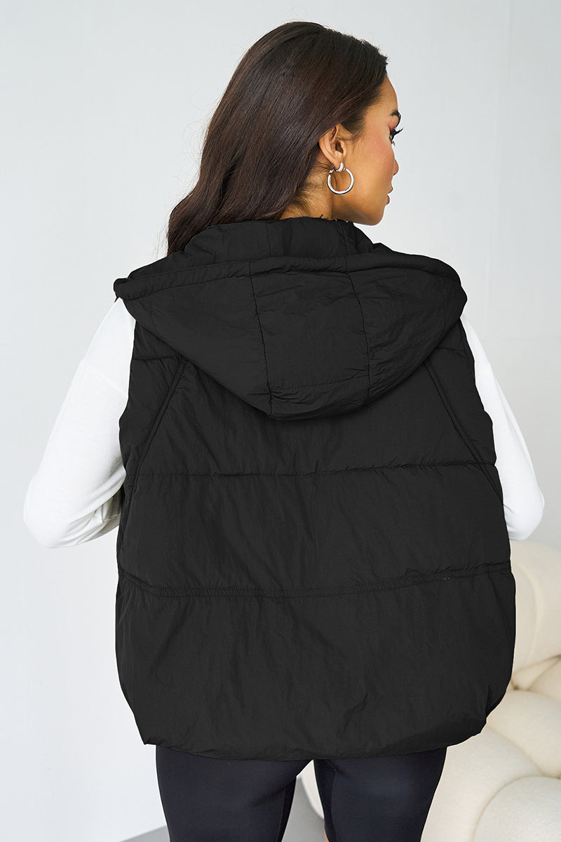Fall & Winter Street Solid Color Hooded Zip-Up Thermal Vest-KATCH ME