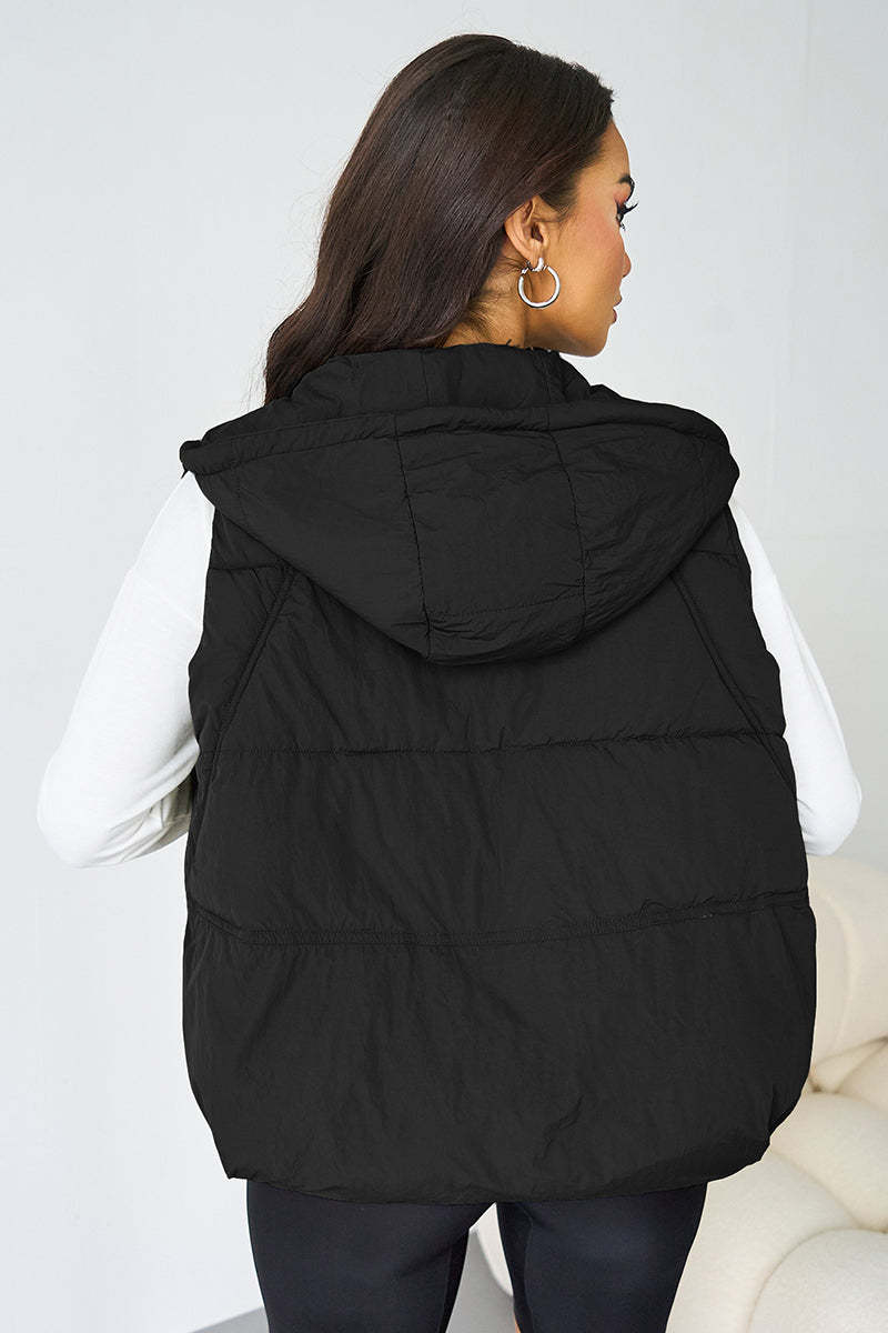 Fall & Winter Street Solid Color Hooded Zip-Up Thermal Vest-KATCH ME