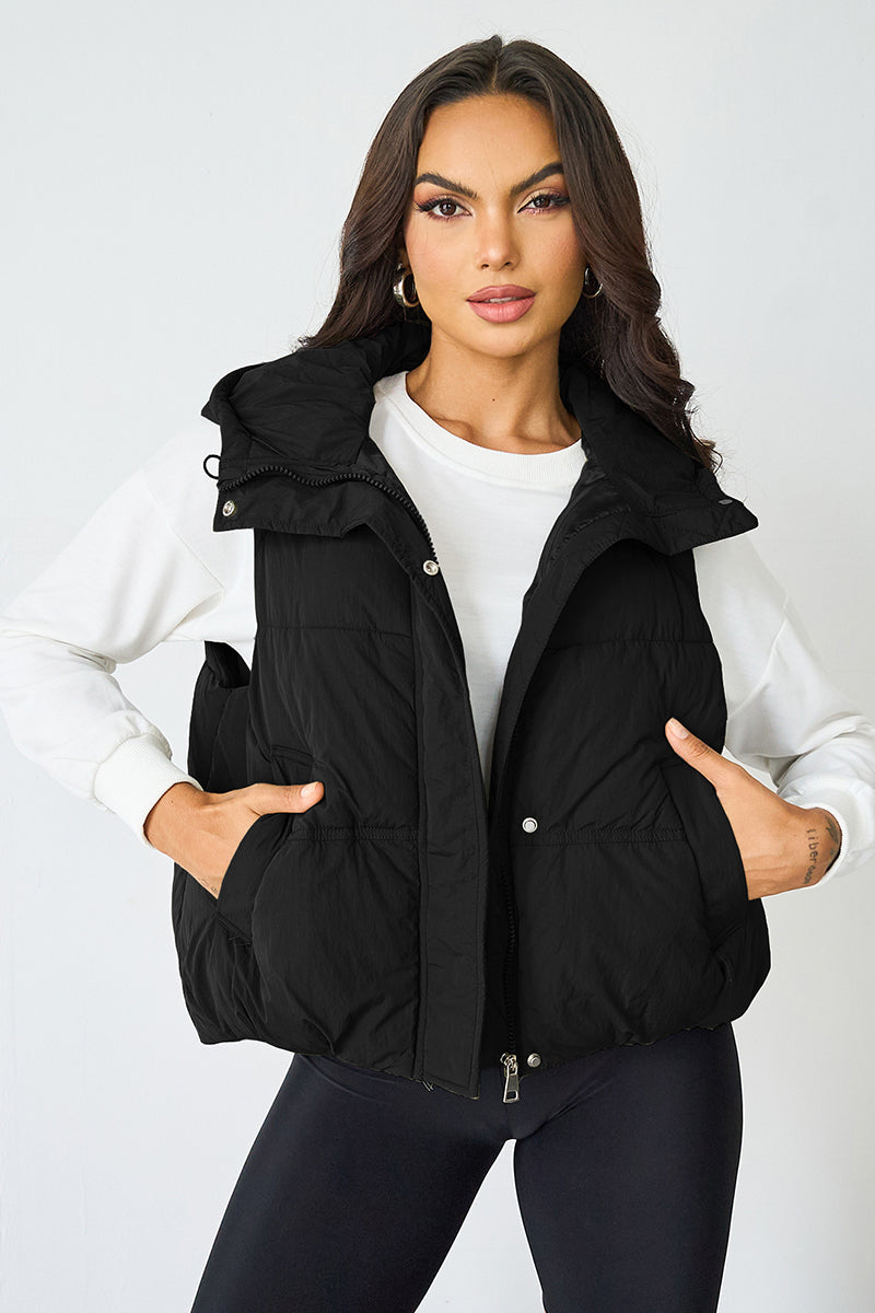 Fall & Winter Street Solid Color Hooded Zip-Up Thermal Vest-KATCH ME