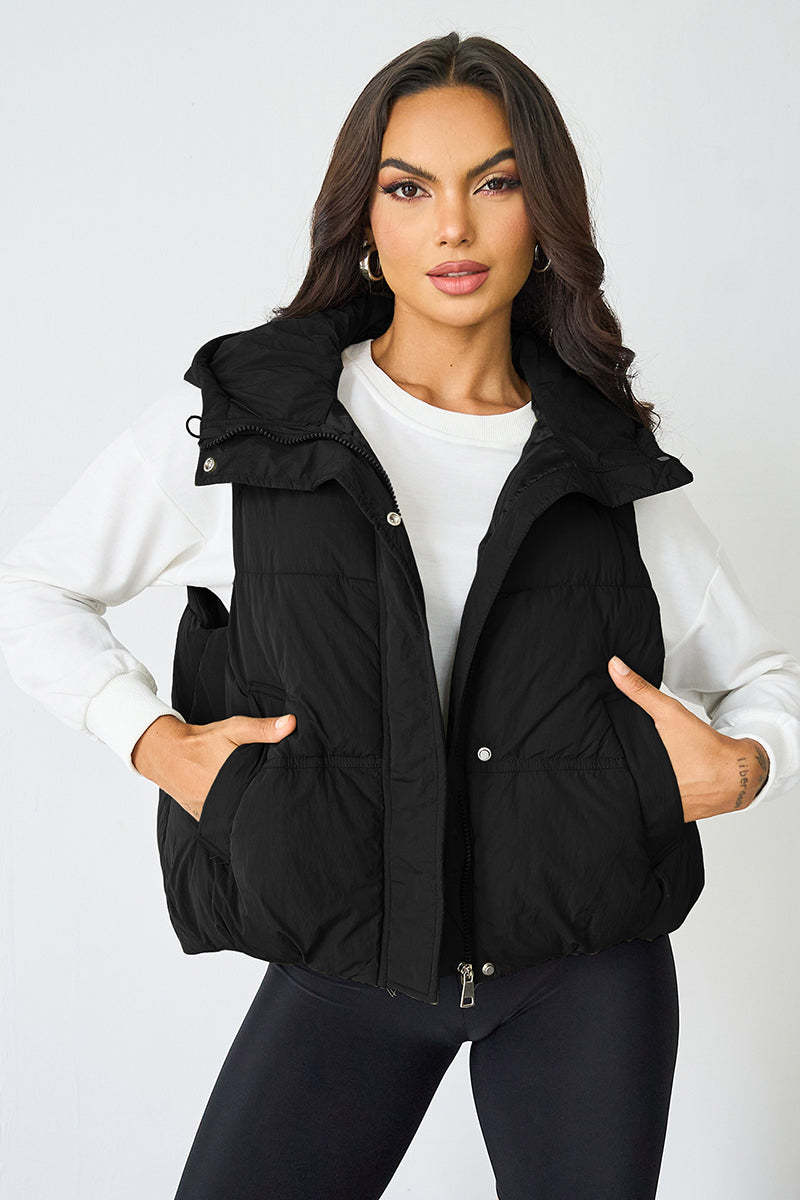 Fall & Winter Street Solid Color Hooded Zip-Up Thermal Vest-KATCH ME