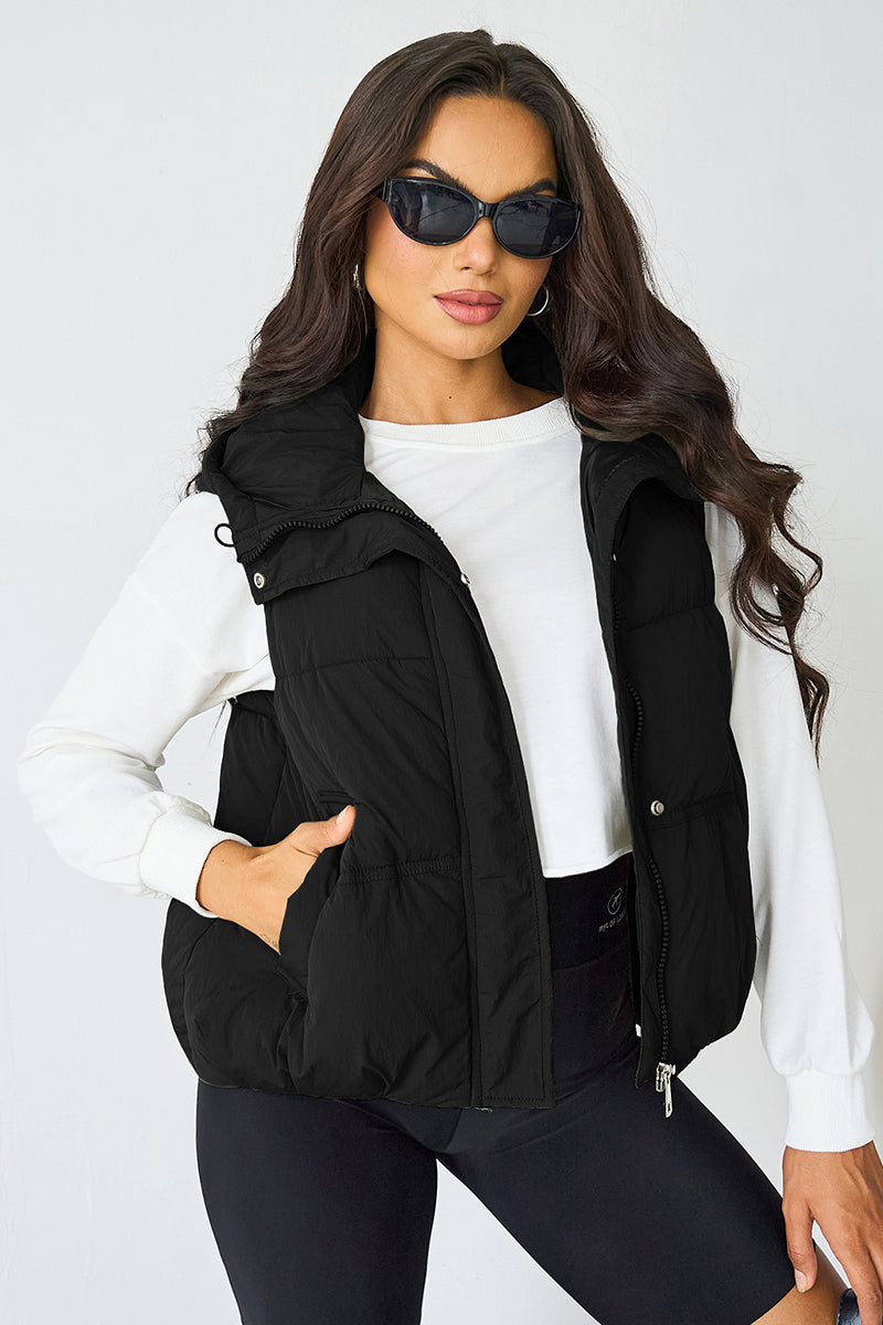 Fall & Winter Street Solid Color Hooded Zip-Up Thermal Vest-KATCH ME