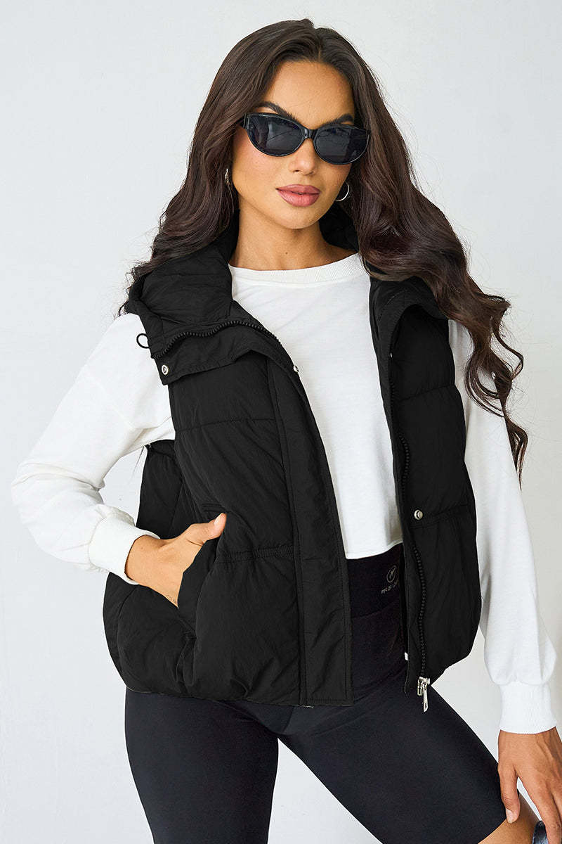 Fall & Winter Street Solid Color Hooded Zip-Up Thermal Vest-KATCH ME