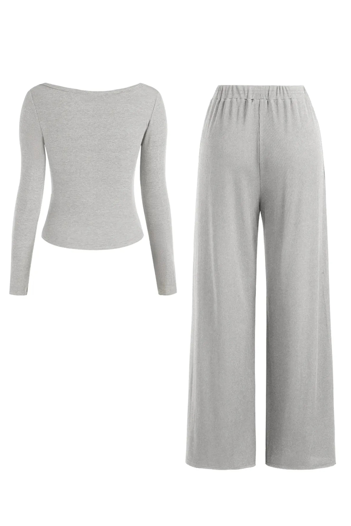 Elegant U-Neck Long Sleeve Top & Drawstring Waist Trousers with Lace Trim Camisole Three-Piece Set