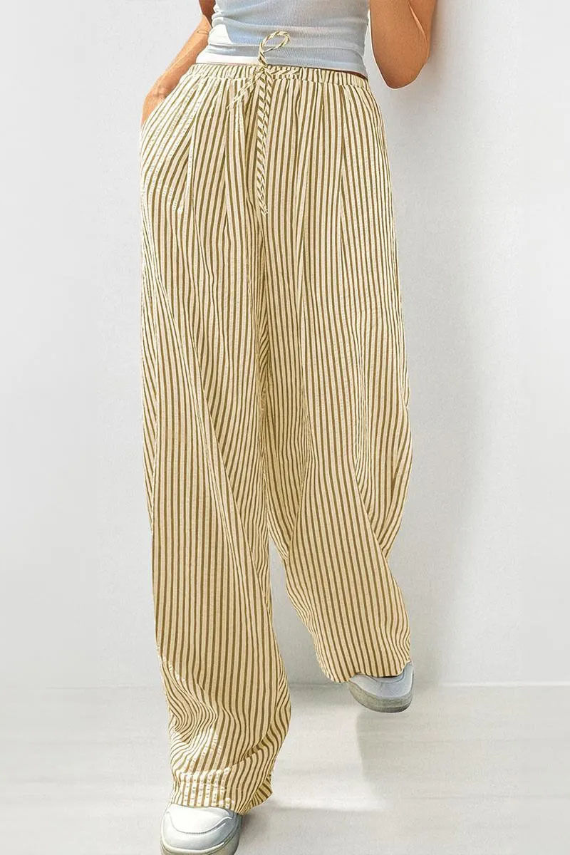 High Waist Leopard Print Drawstring Decor Wide Leg Trousers