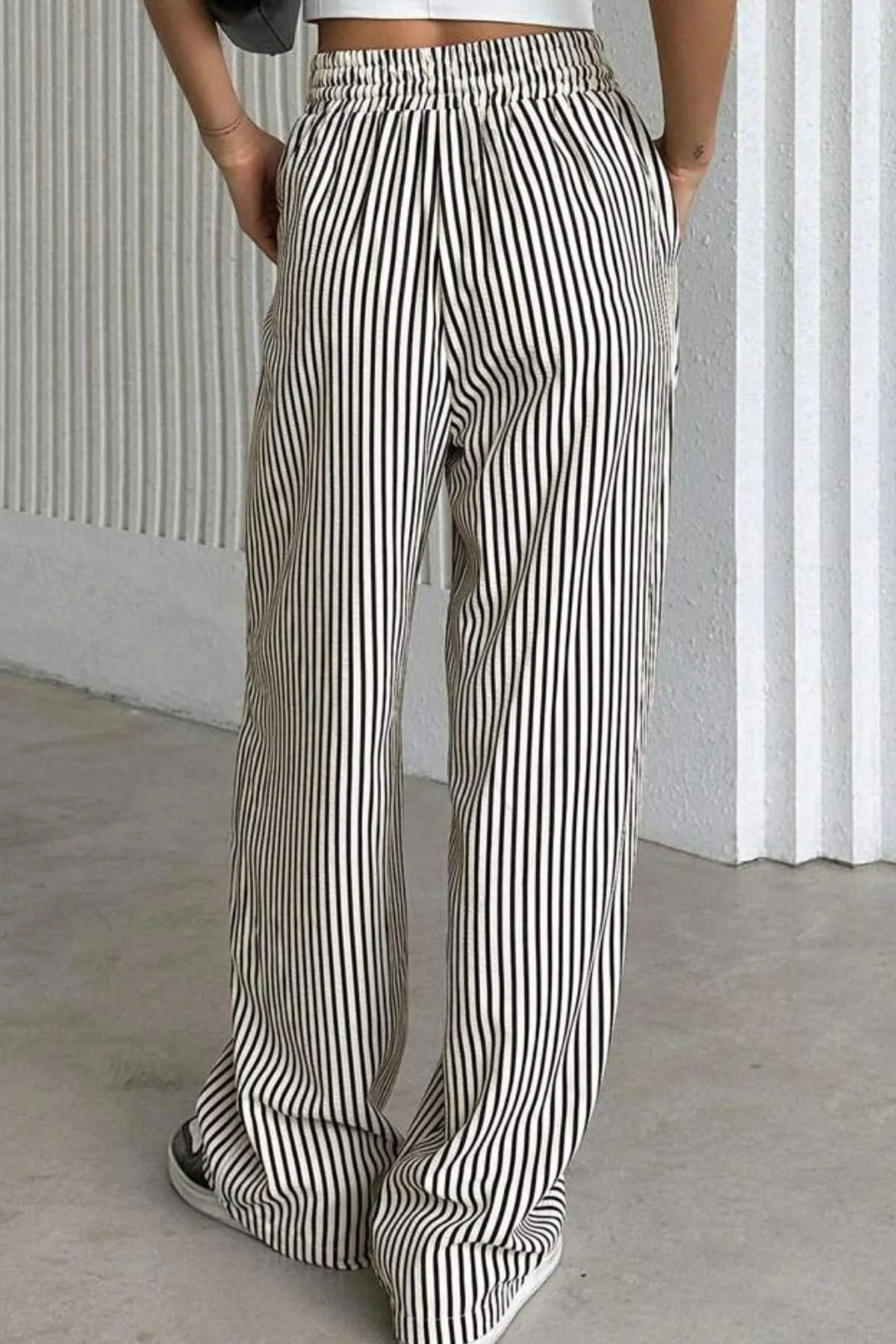 High Waist Leopard Print Drawstring Decor Wide Leg Trousers