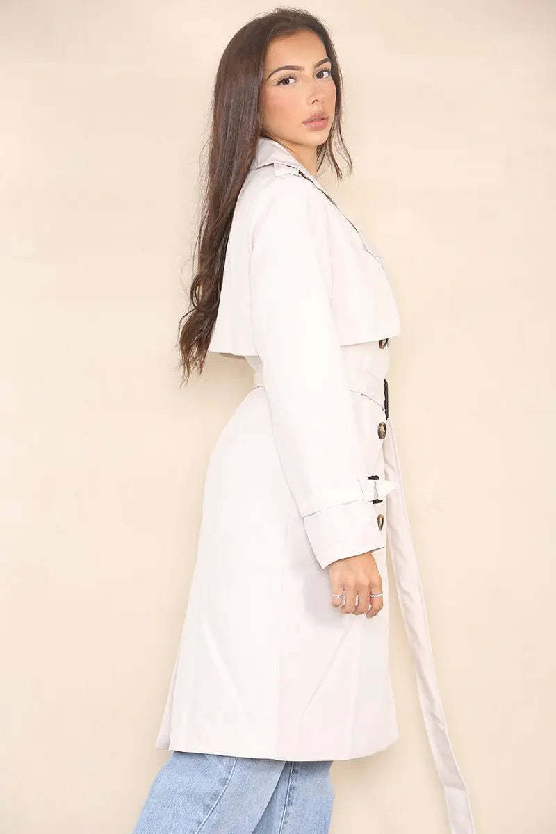 KATCH ME Beige Notch Lapel Double Breasted Belt Decor Trench Coat Coat