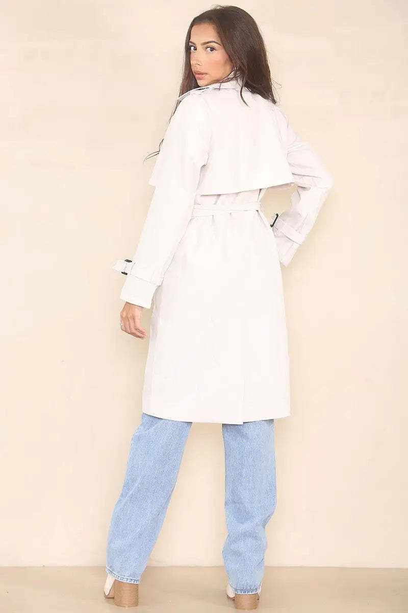 KATCH ME Beige Notch Lapel Double Breasted Belt Decor Trench Coat Coat