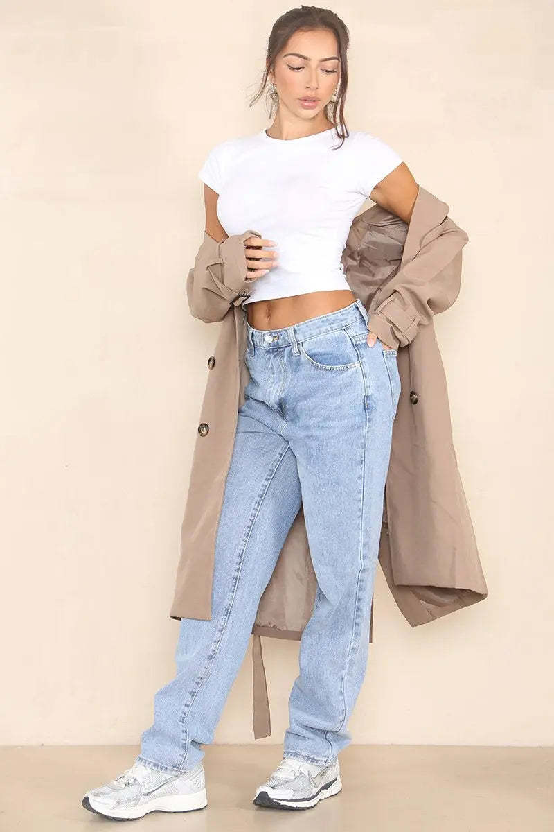 KATCH ME Coffee Notch Lapel Double Breasted Belt Decor Trench Coat Coat
