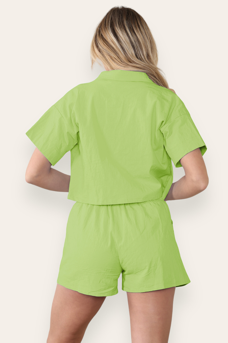 Casual Button Blouse & Drawstring Shorts Co-ord