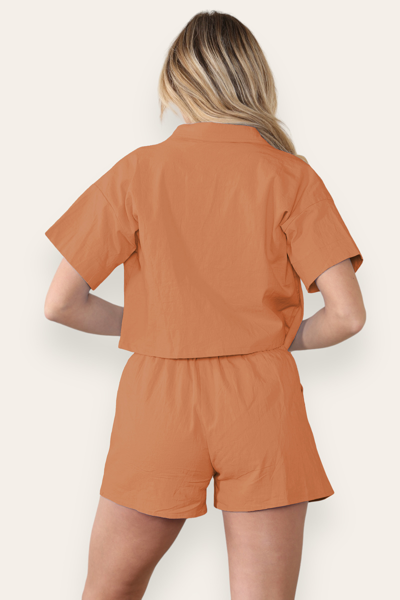 Casual Button Blouse & Drawstring Shorts Co-ord