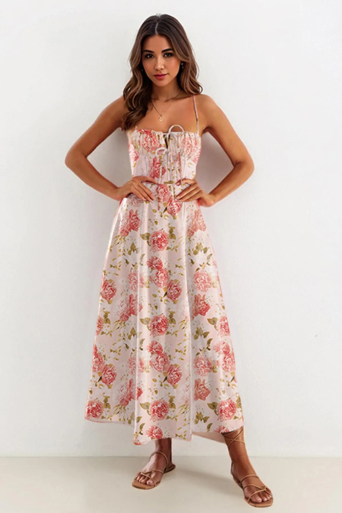 Lovely Spaghetti Strap Tie-Up High Split Maxi Dress