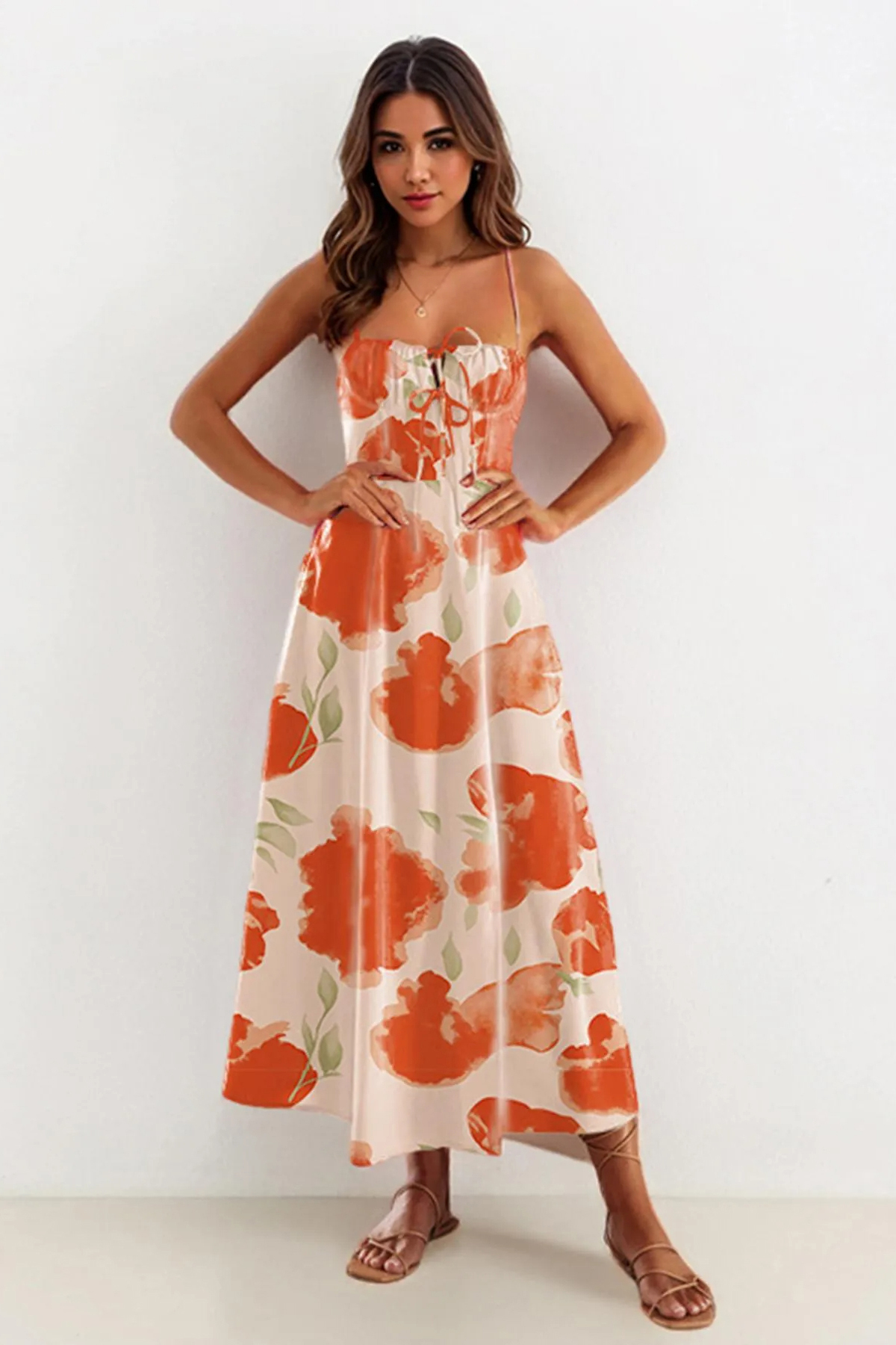 Lovely Spaghetti Strap Tie-Up High Split Maxi Dress