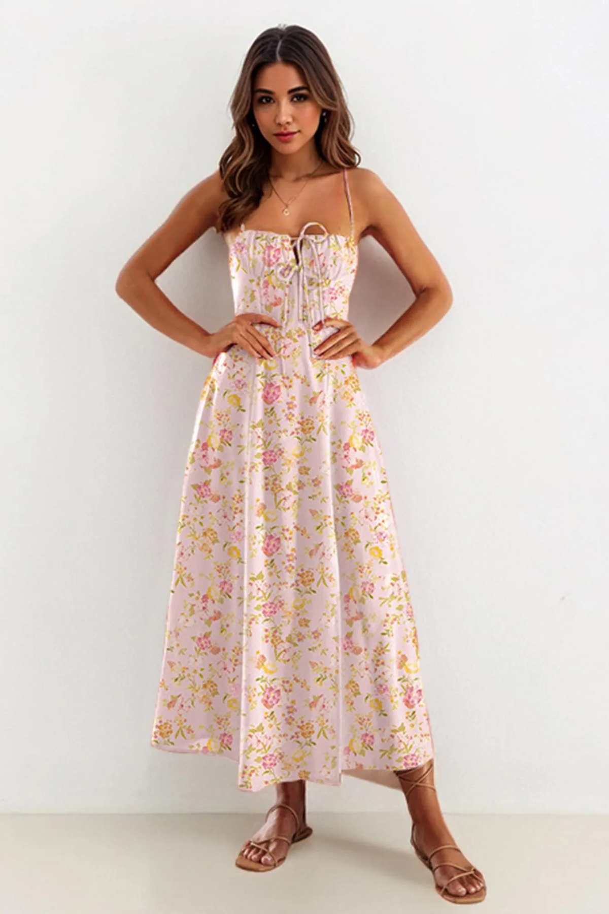 Lovely Spaghetti Strap Tie-Up High Split Maxi Dress