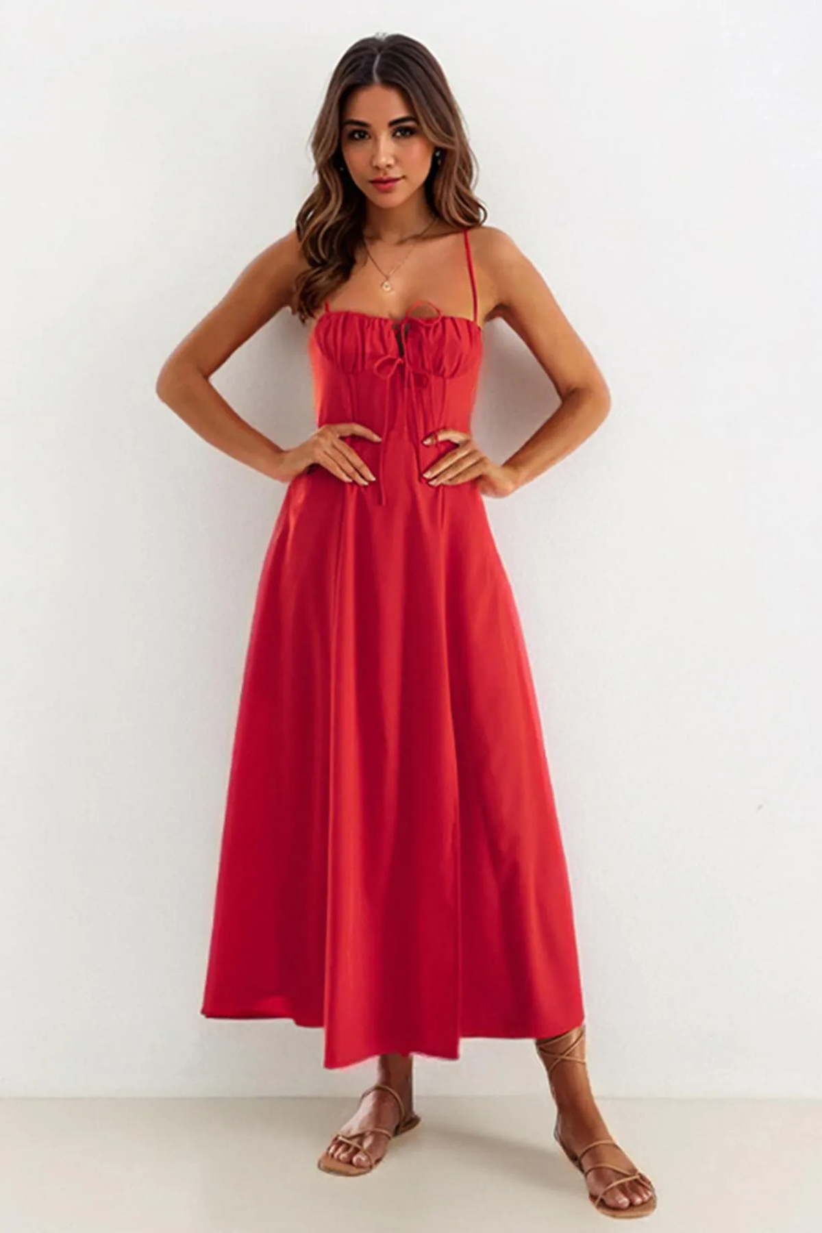 Lovely Spaghetti Strap Tie-Up High Split Maxi Dress