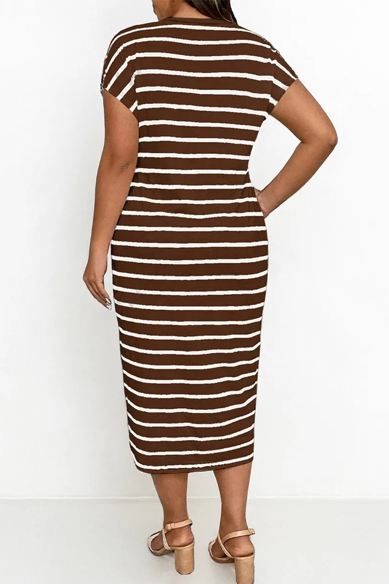 Summer Elegant Color Matching Stripe Knotted Slinky Maxi Dress