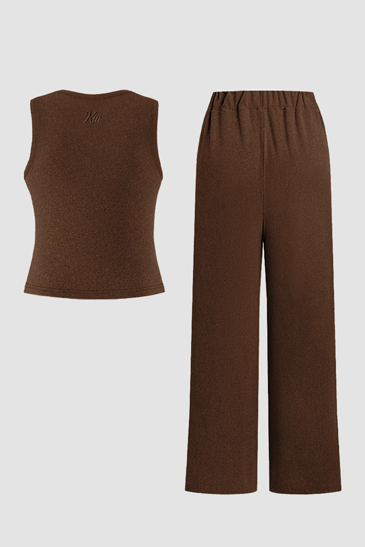 Versatile Solid Color Shelf-Bra Tank Top & Wide Leg Trousers Co-ord