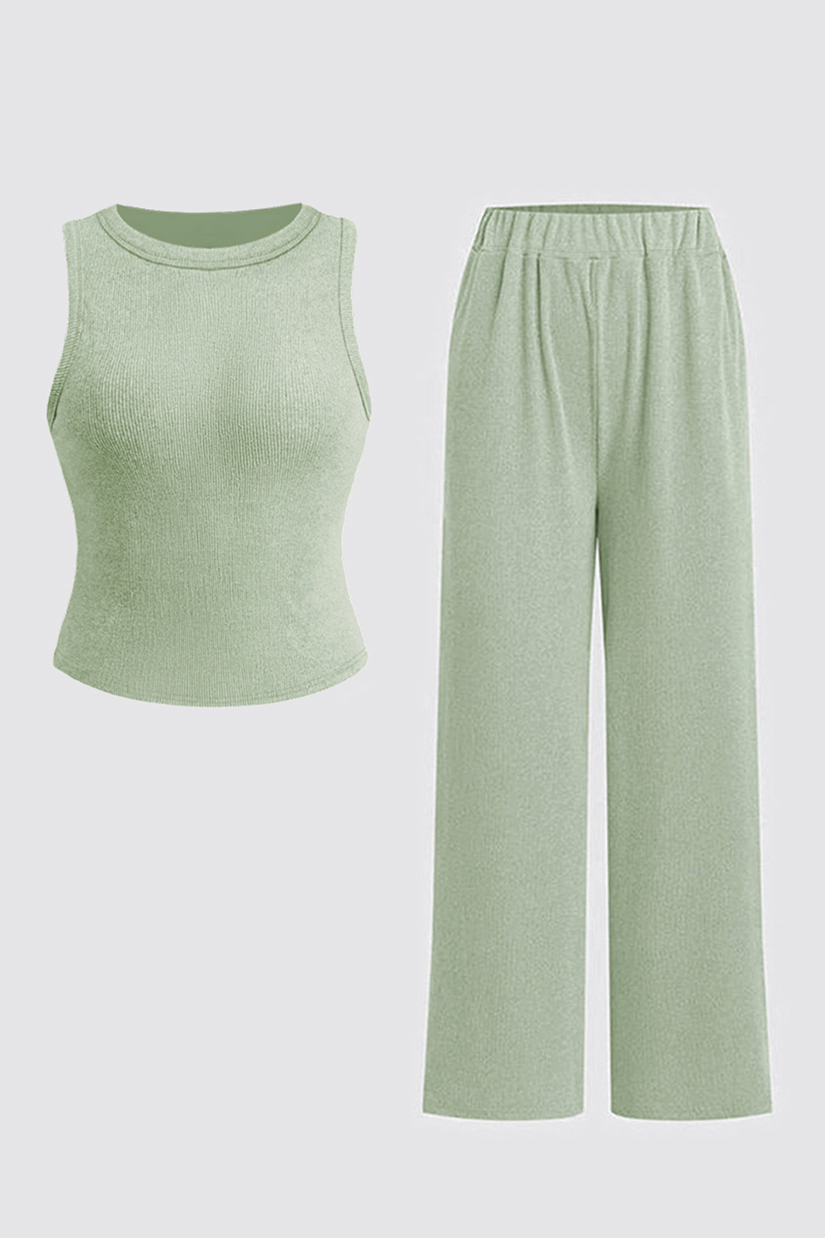 Versatile Solid Color Shelf-Bra Tank Top & Wide Leg Trousers Co-ord