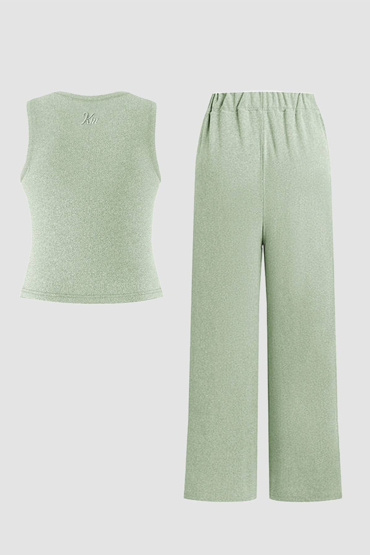 Versatile Solid Color Shelf-Bra Tank Top & Wide Leg Trousers Co-ord