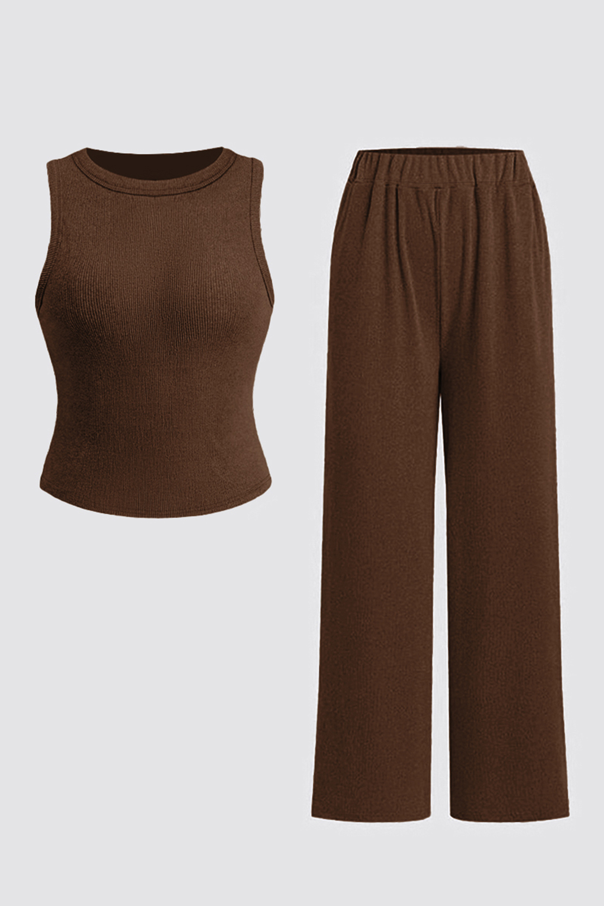 Versatile Solid Color Shelf-Bra Tank Top & Wide Leg Trousers Co-ord