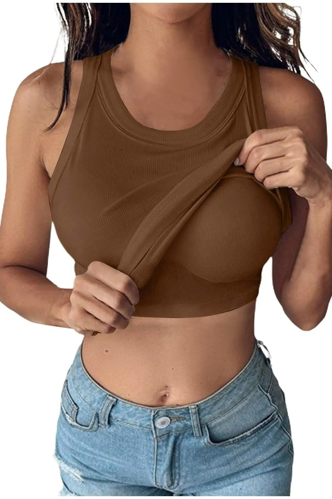 Versatile U Neck Ribbed Solid Color Slim Tank Top