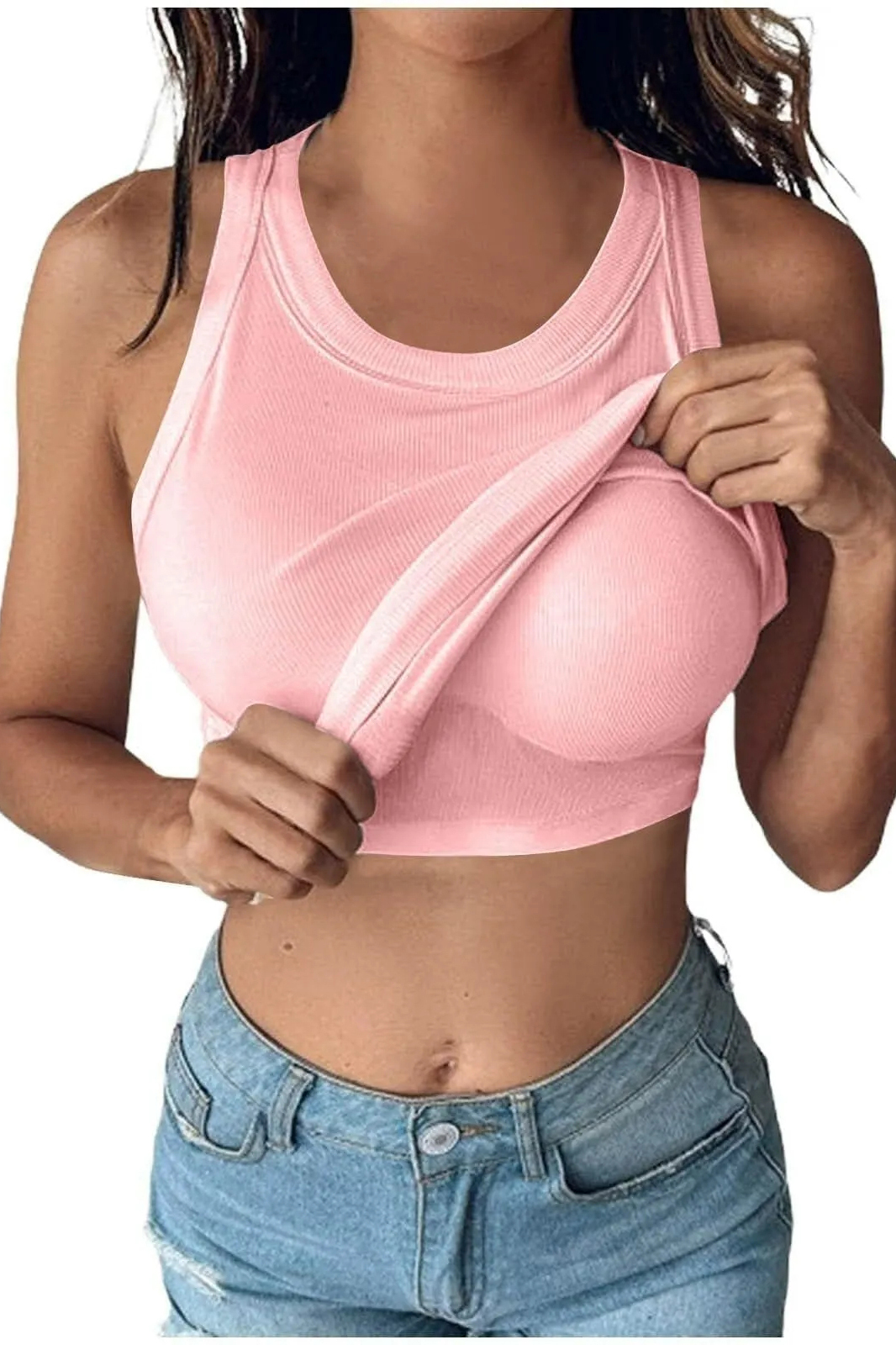 Versatile U Neck Ribbed Solid Color Slim Tank Top